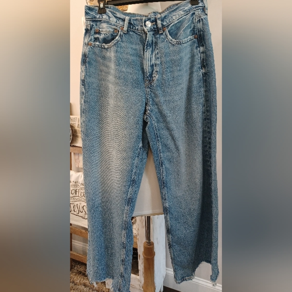 American Eagle Super High Rise Baggy Wide Leg Jeans Sz 8 Short #0331